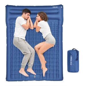 NEW Double Inflatable Camping Sleeping Pad Built-in Pillow Foot Pump Waterproof